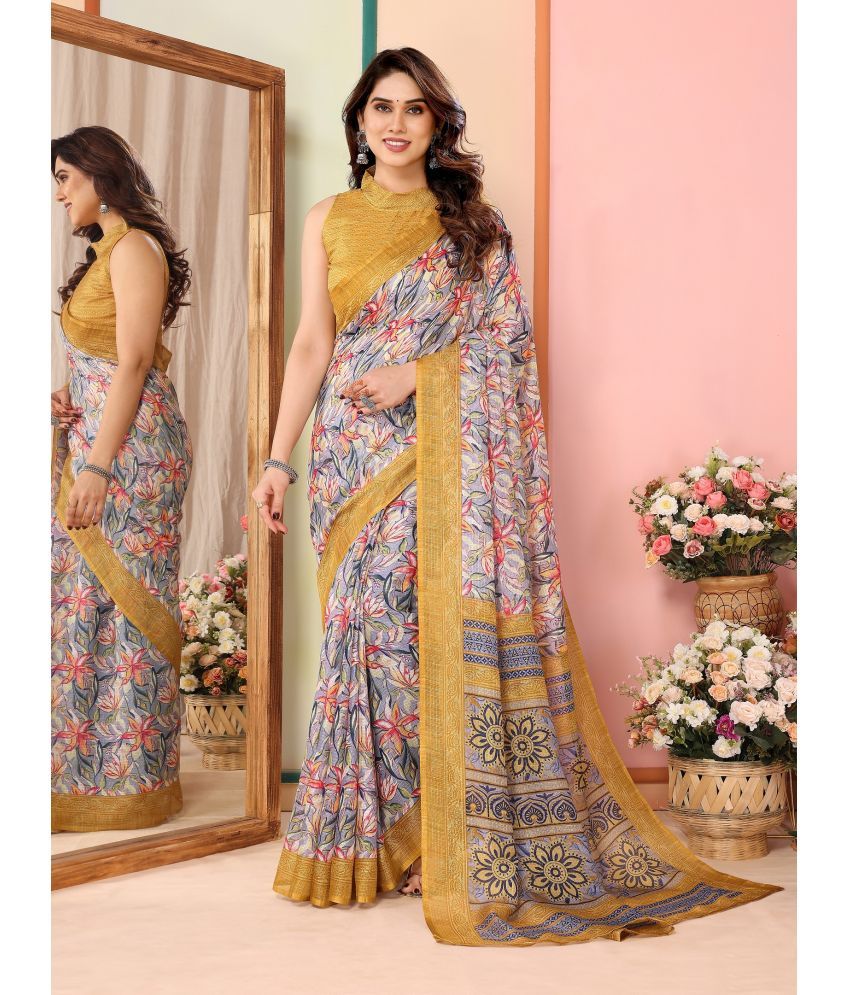     			VEDANT VASTRAM Cotton Blend Printed Saree With Blouse Piece ( Yellow , Pack of 1 )