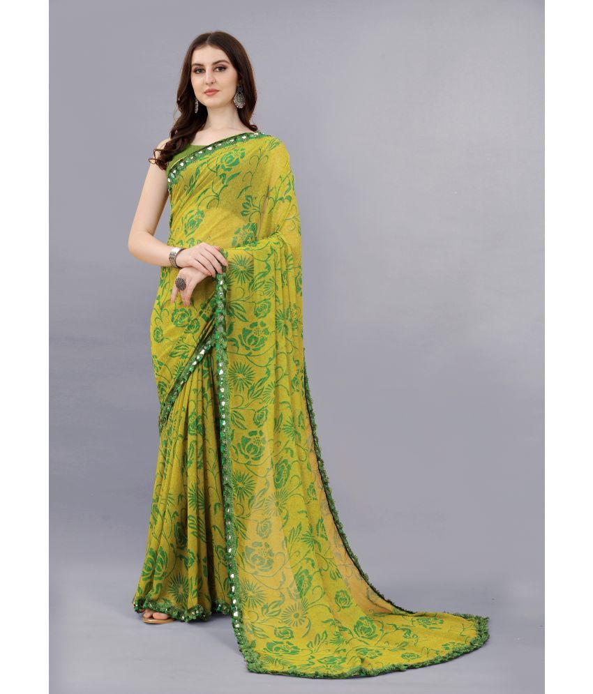     			VEDANT VASTRAM Georgette Printed Saree With Blouse Piece ( Light Green , Pack of 1 )