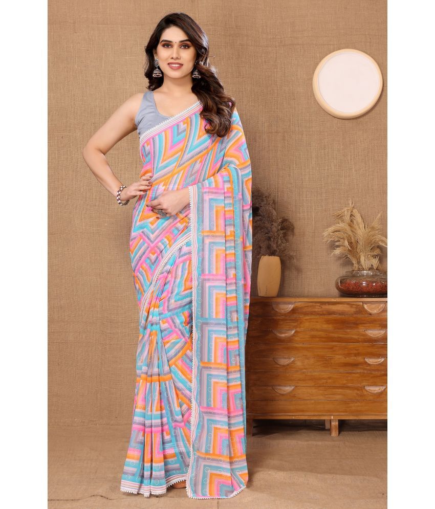     			VEDANT VASTRAM Georgette Printed Saree With Blouse Piece ( Grey , Pack of 1 )