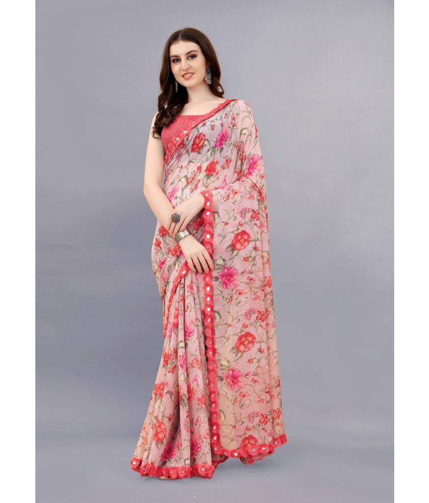     			VEDANT VASTRAM Georgette Printed Saree With Blouse Piece ( Pink , Pack of 1 )