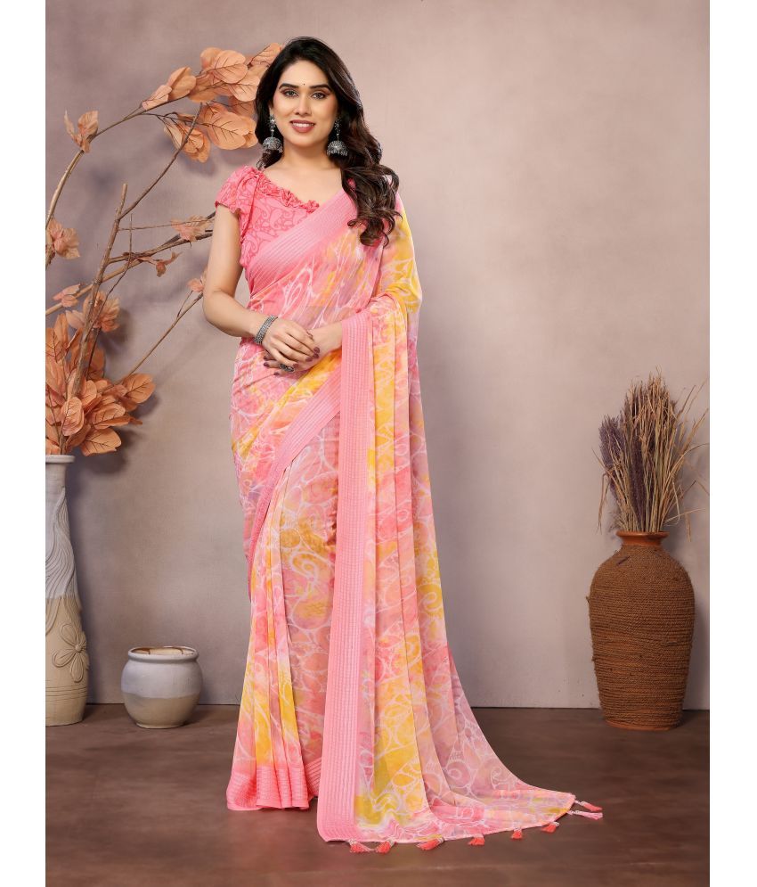     			VEDANT VASTRAM Georgette Printed Saree With Blouse Piece ( Pink , Pack of 1 )