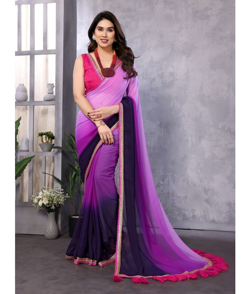     			VEDANT VASTRAM Georgette Self Design Saree With Blouse Piece ( Purple , Pack of 1 )