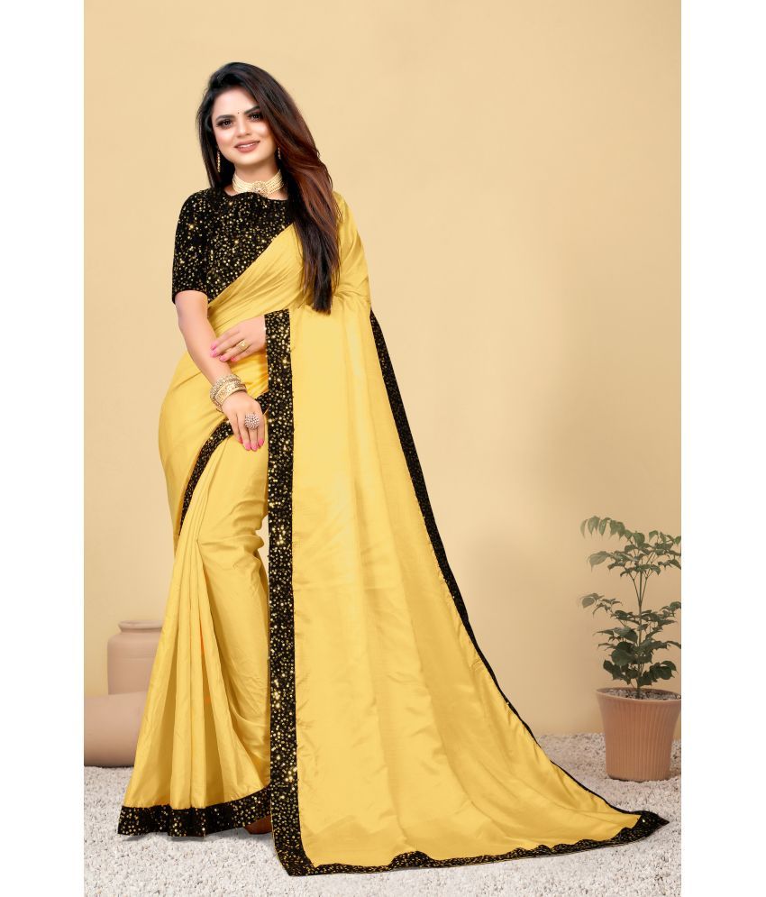     			VEDANT VASTRAM Silk Blend Embroidered Saree With Blouse Piece ( Yellow , Pack of 1 )