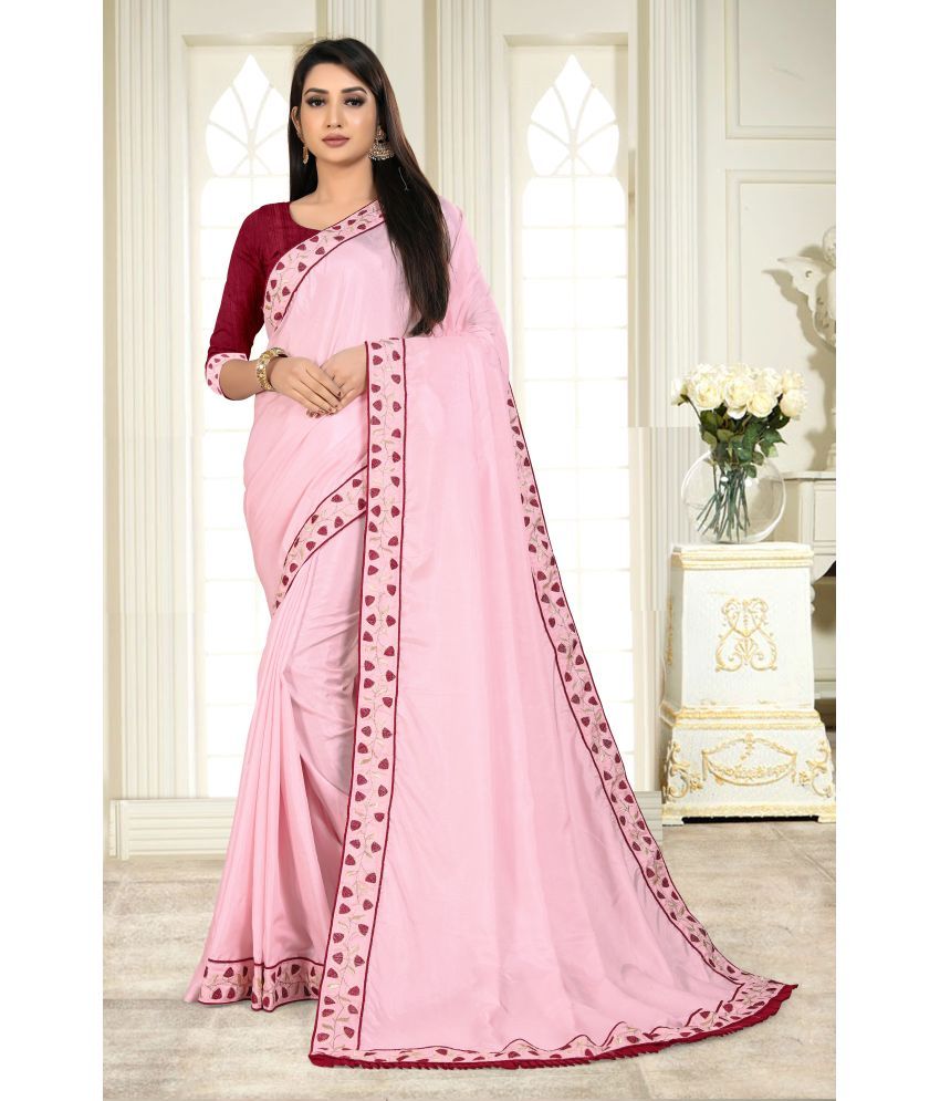     			VEDANT VASTRAM Silk Blend Embroidered Saree With Blouse Piece ( Pink , Pack of 1 )