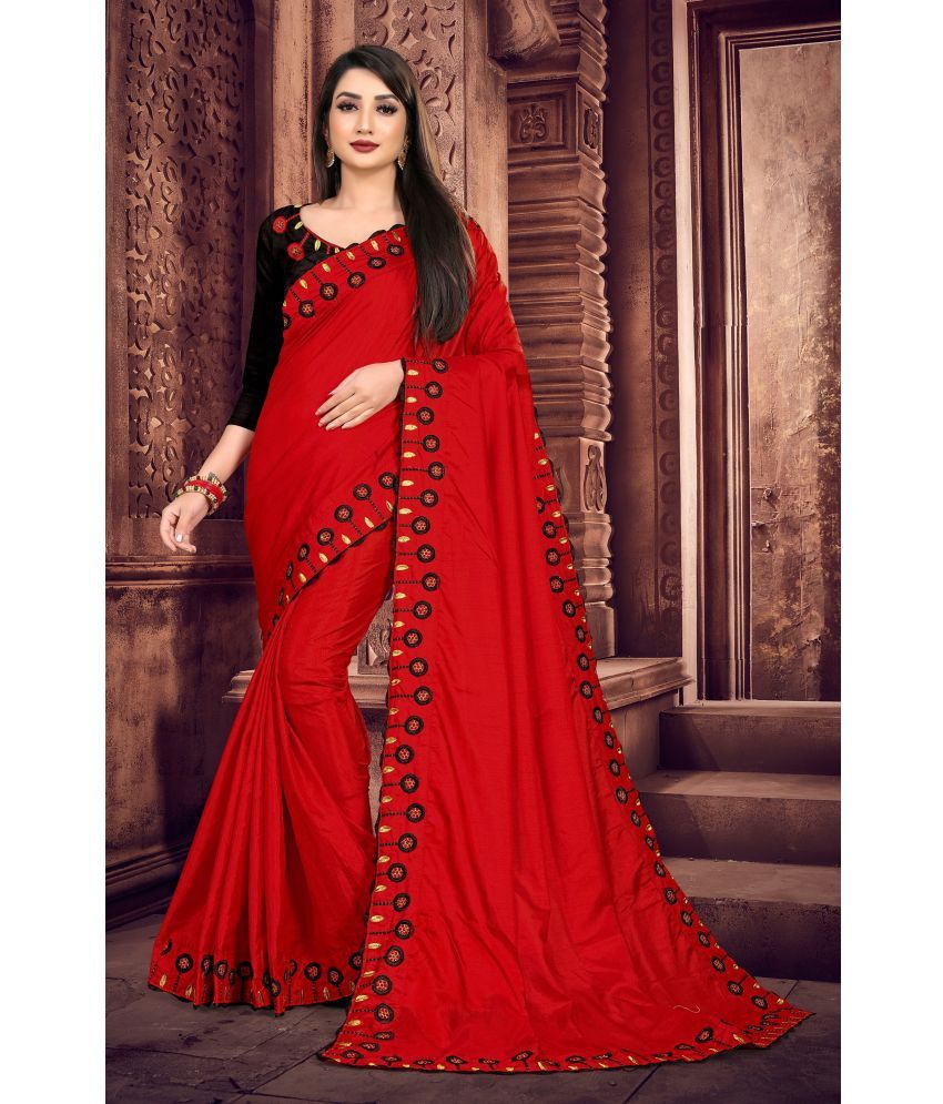     			VEDANT VASTRAM Silk Blend Embroidered Saree With Blouse Piece ( Red , Pack of 1 )