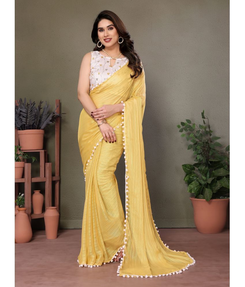     			VEDANT VASTRAM Silk Blend Self Design Saree With Blouse Piece ( Yellow , Pack of 1 )