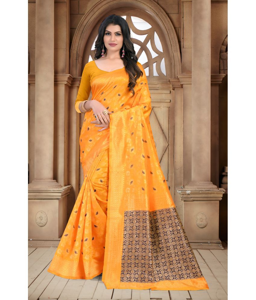     			VEDANT VASTRAM Silk Blend Self Design Saree With Blouse Piece ( Yellow , Pack of 1 )