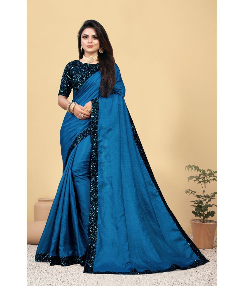     			VEDANT VASTRAM Silk Blend Self Design Saree With Blouse Piece ( Blue , Pack of 1 )