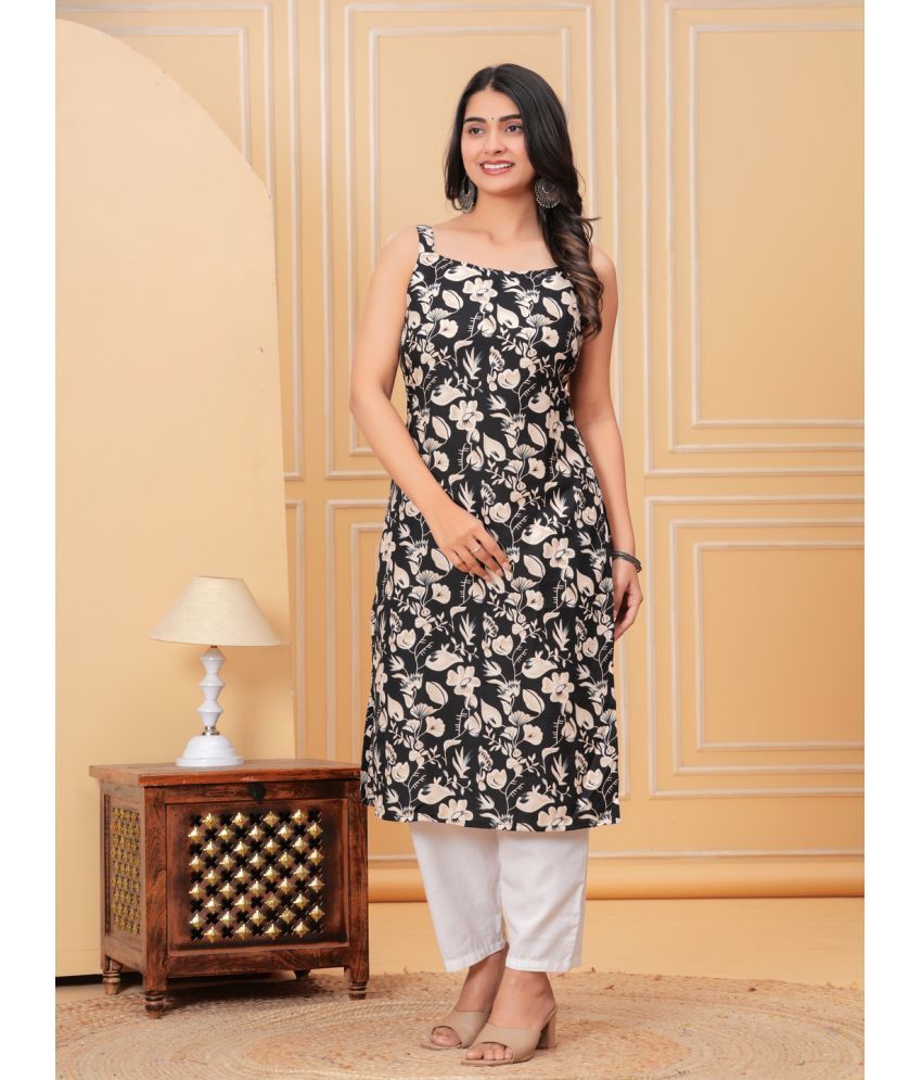     			YAGNIK FASHION Cotton Printed Kurti With Pants Women's Stitched Salwar Suit - Black ( Pack of 1 )