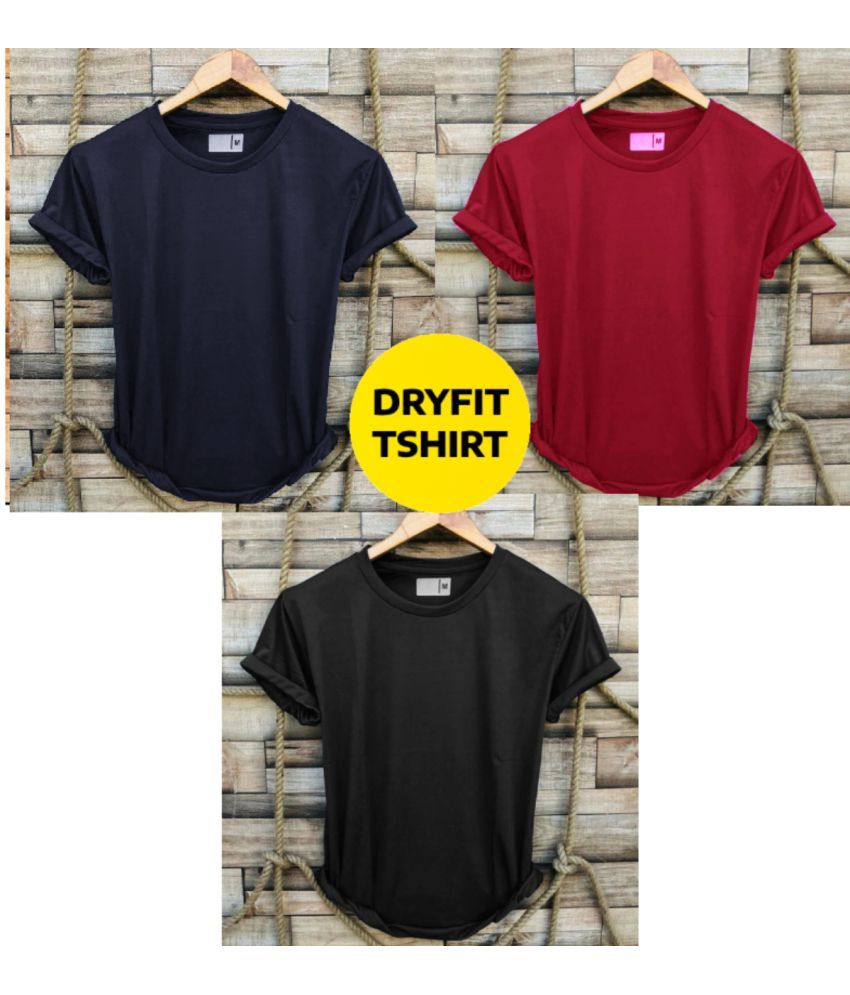     			nikline Polyester Regular Fit Solid Half Sleeves Men's Round T-Shirt - Multicolor2 ( Pack of 3 )