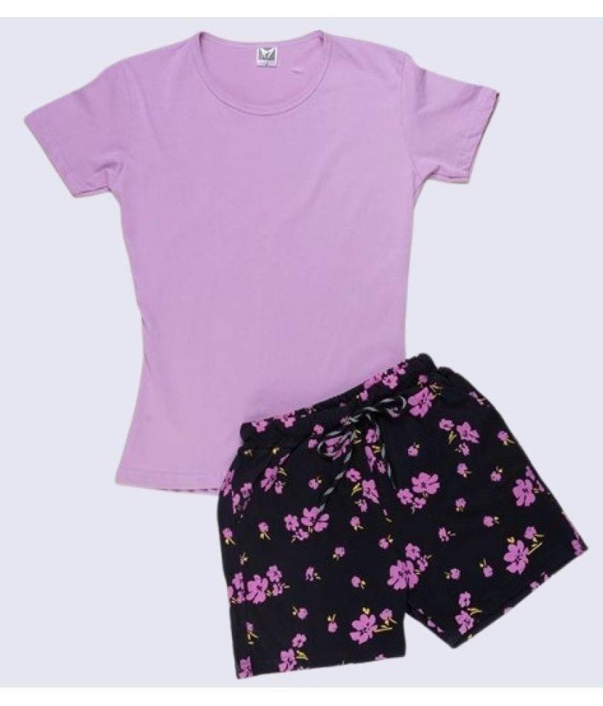     			powermerc Pack of 1 Girls Cotton T-shirt & Shorts ( Purple )