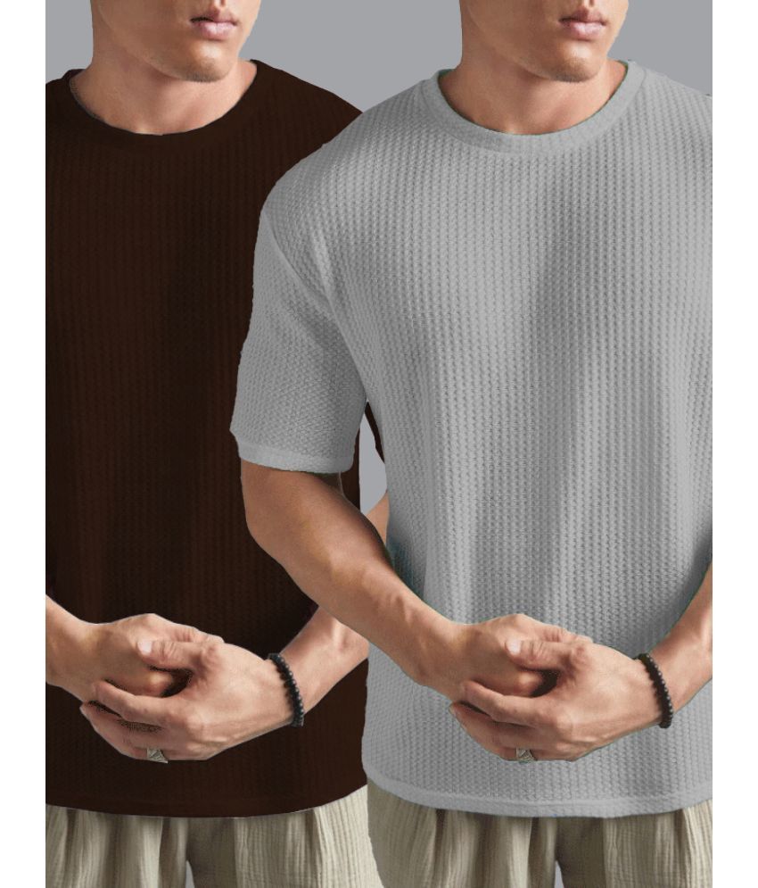     			ADORATE Cotton Blend Regular Fit Solid Half Sleeves Men's Round T-Shirt - Grey ( Pack of 2 )