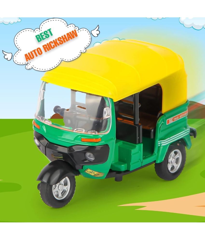     			Bafli  Premium Auto Rickshaw Toys for Kids with Pull Back Action, Realistic Design, Durable Material,