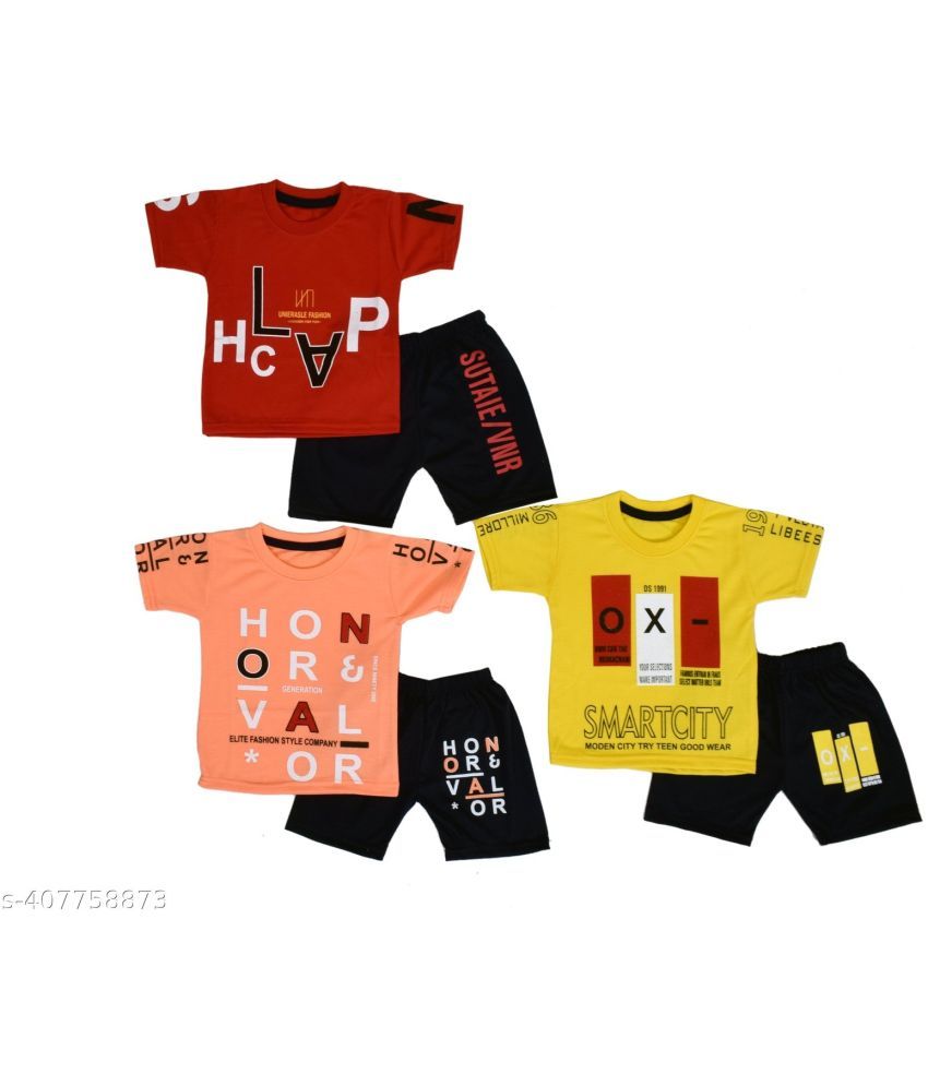     			DIAMOND EXPORTER Pack of 3 Baby Boys Cotton Blend T-Shirts & Pants Set ( Multicolor )