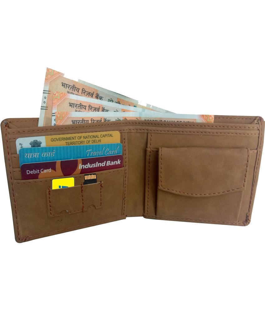     			Eagle Buzz 100% Leather Self Design Men's Regular Wallet With 3 Slots For Card ( Khaki , Pack of 1 )