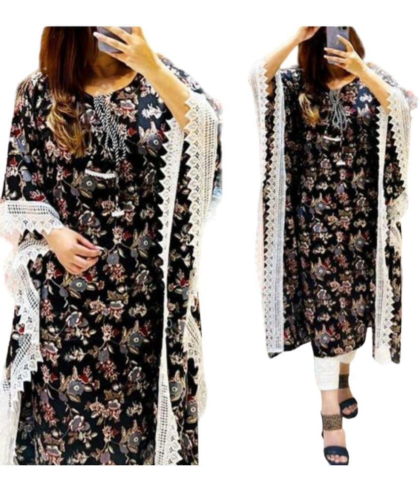     			HF WARD Pack of 1 Cotton Printed Kaftan Women's Kurti - ( Black )