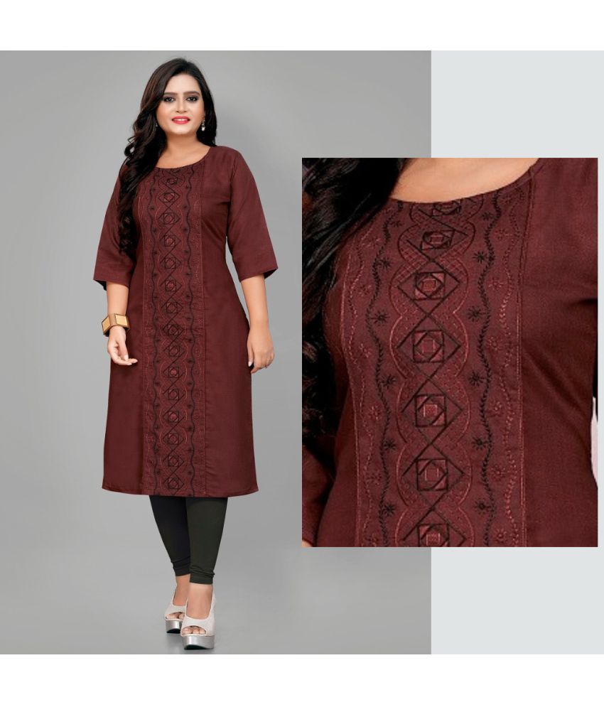     			Hetsa Pack of 1 Cotton Blend Embroidered A-line Women's Kurti - ( Multicolor )