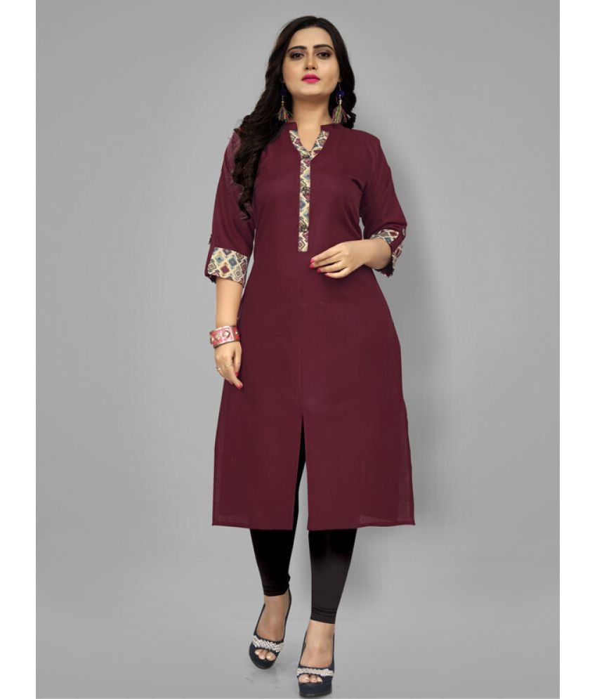     			Hetsa Pack of 1 Cotton Blend Printed A-line Women's Kurti - ( Maroon )