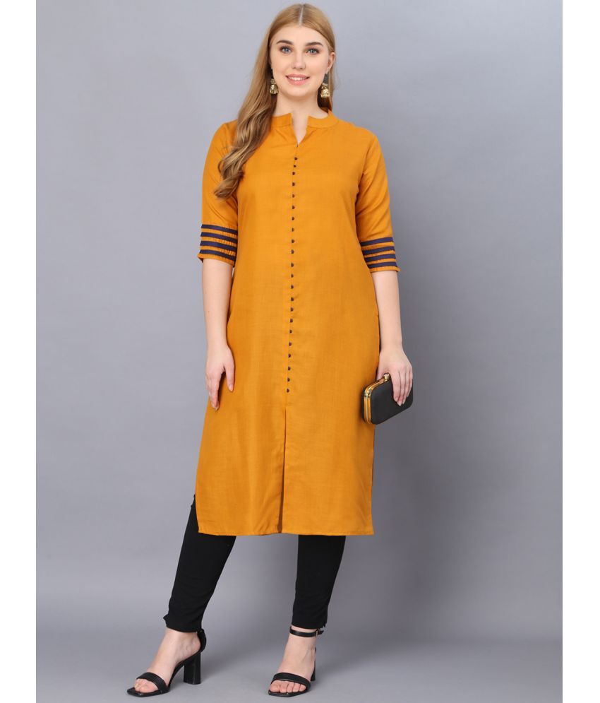     			Hetsa Pack of 1 Cotton Blend Solid A-line Women's Kurti - ( Yellow )