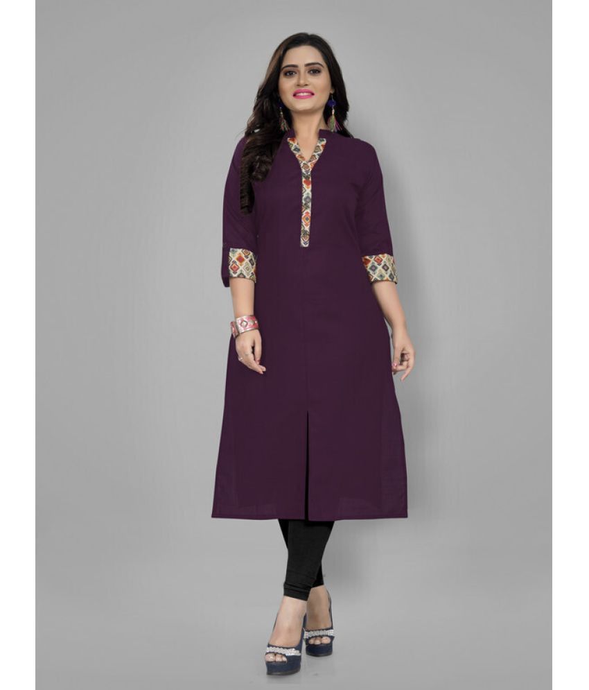     			Hetsa Pack of 1 Cotton Blend Printed A-line Women's Kurti - ( Purple )