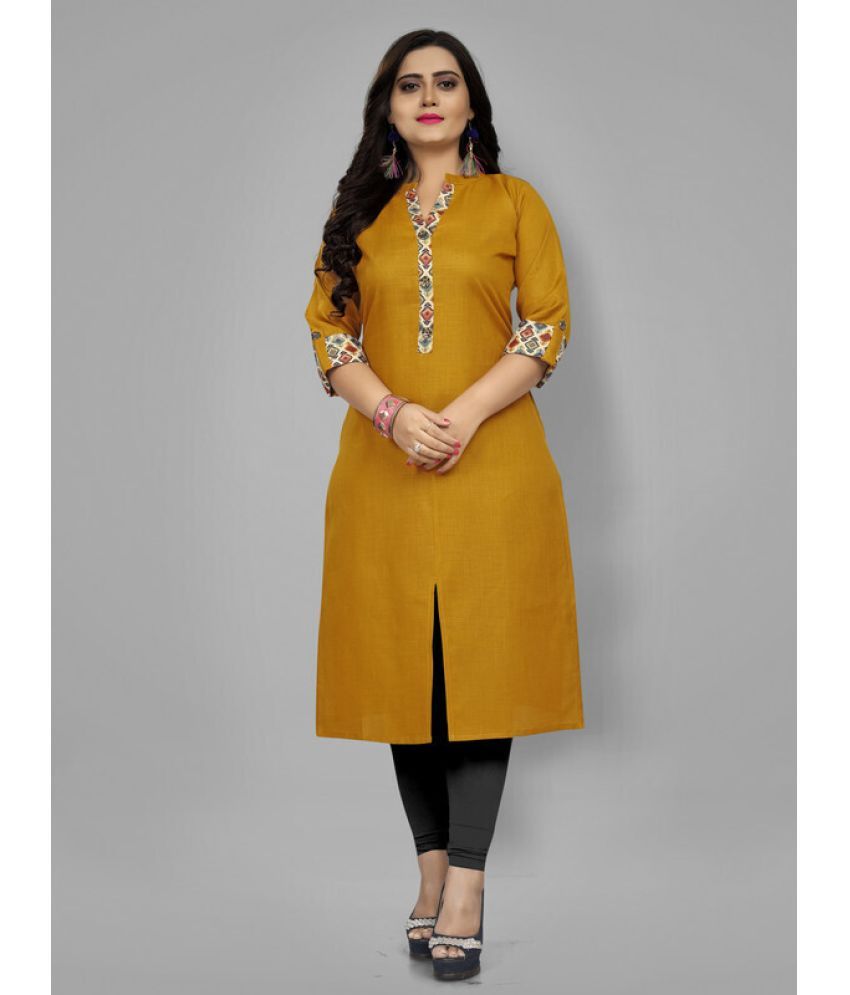     			Hetsa Pack of 1 Cotton Blend Printed A-line Women's Kurti - ( Yellow )