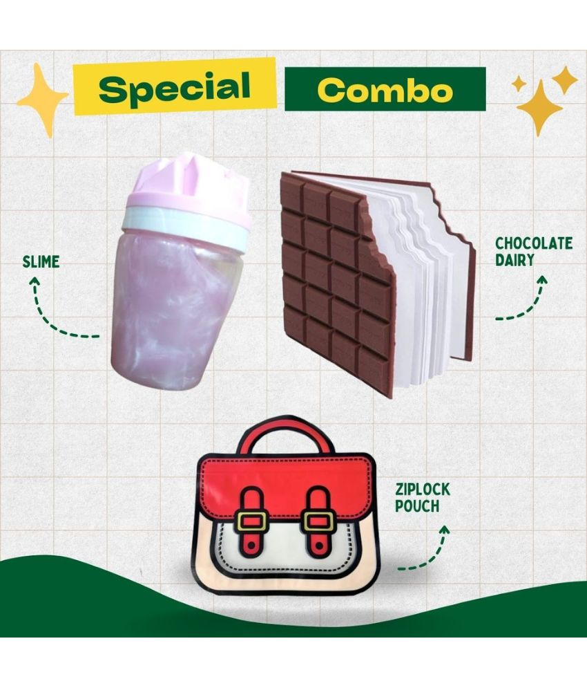     			Kalra Magic Fun & Quirky Special Combo 1 Slime 1 Chocolate Dairy Notebook & 1 Ziplock Pouch