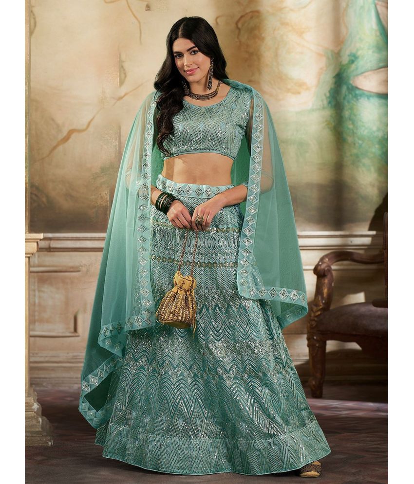     			Varni Fabrics Green Net A-line Semi Stitched Lehenga Single