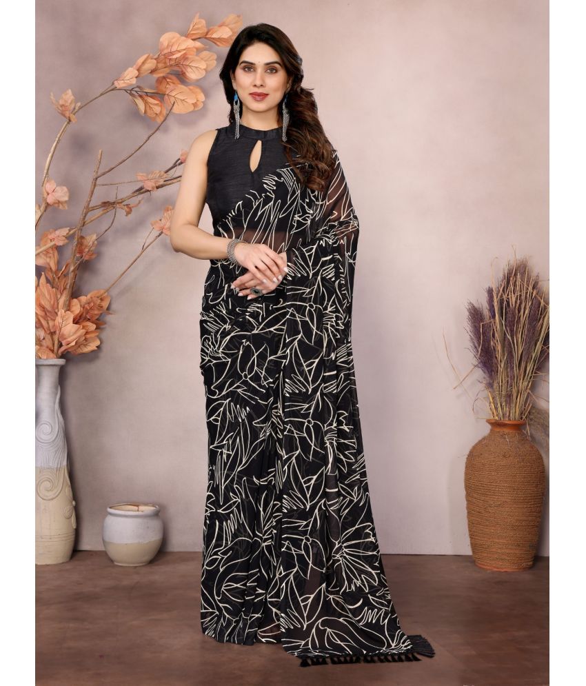     			BLEESBURY Georgette Printed Saree With Blouse Piece ( Black , Pack of 1 )