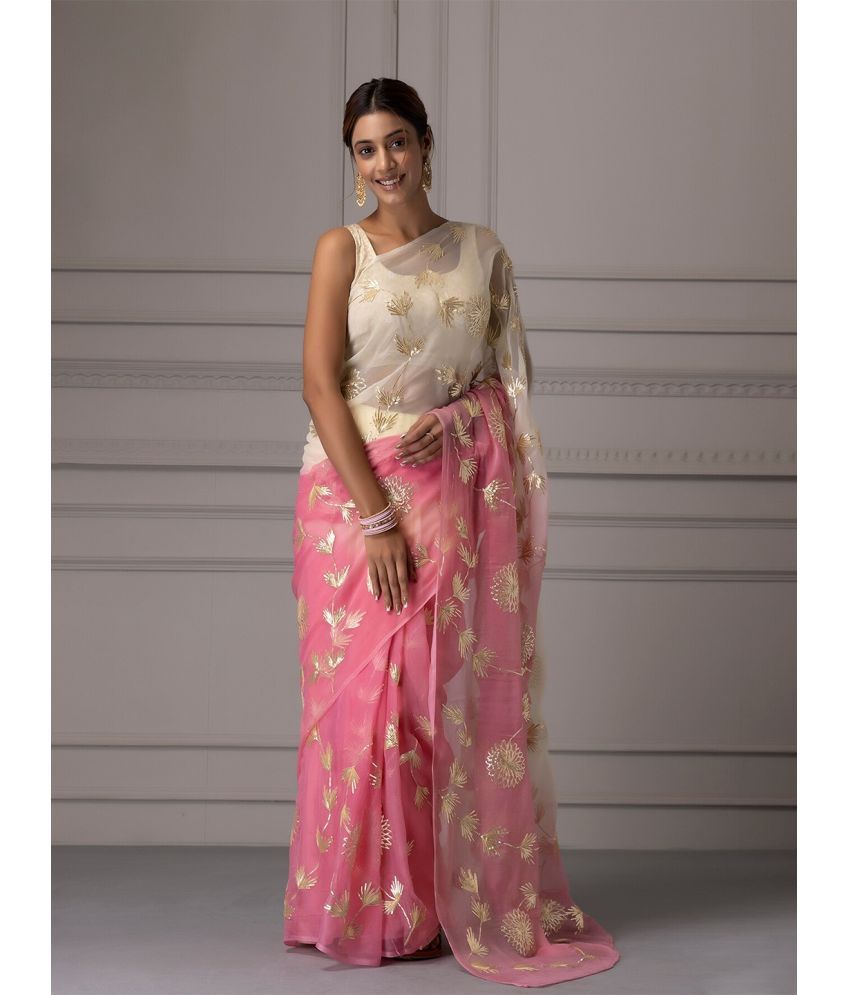     			BLEESBURY Organza Embroidered Saree With Blouse Piece ( Multicolor1 , Pack of 1 )