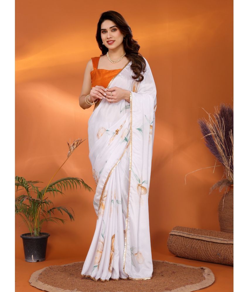     			BLEESSBURY Chiffon Printed Saree With Blouse Piece ( Orange , Pack of 1 )