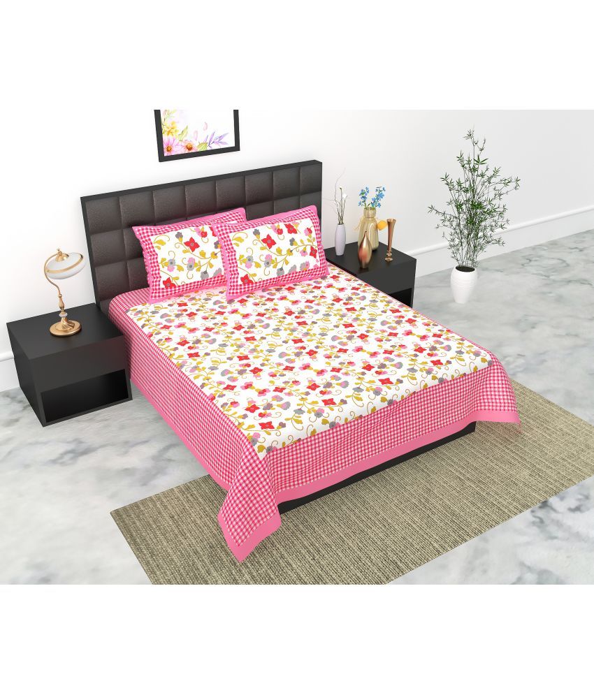     			E Elma Cotton 1 Double Bedsheet with 2 Pillow Covers ( Pink )