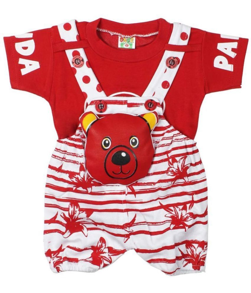     			Flash Fashion Baby Girls Cotton Dungarees ( Pack of 1 , Red )