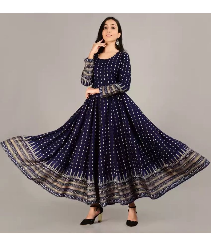     			NUPITAL Pack of 1 Rayon Printed Anarkali Women's Kurti - ( Navy )