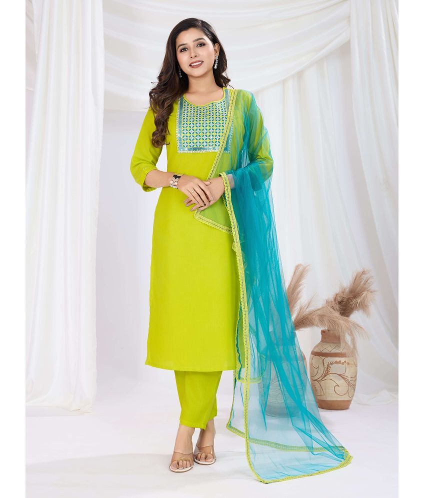     			RAS RANI Cotton Blend Embroidered Kurti With Pants Women's Stitched Salwar Suit - Green ( Pack of 1 )