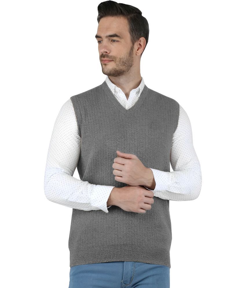     			Reoutlook Woollen V-Neck Men's Sleeveless Pullover Sweater - Grey ( Pack of 1 )