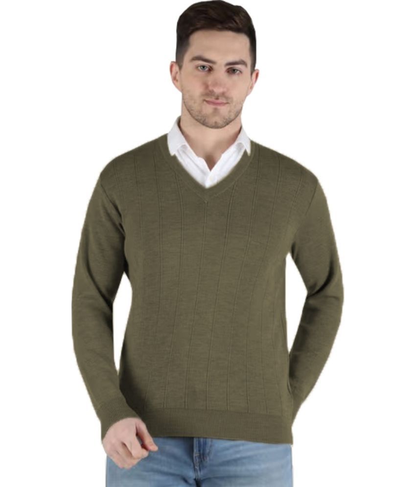     			Reoutlook Woollen V-Neck Men's Full Sleeves Pullover Sweater - Green ( Pack of 1 )