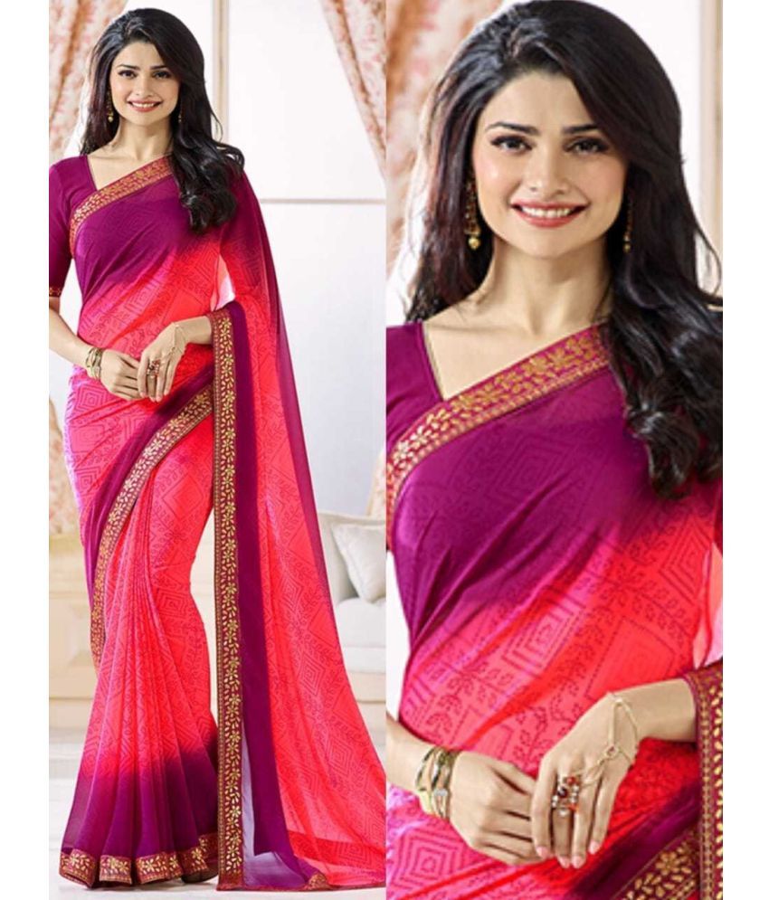     			SARIK  FASHION Georgette Dyed Saree With Blouse Piece ( Pink , Pack of 1 )