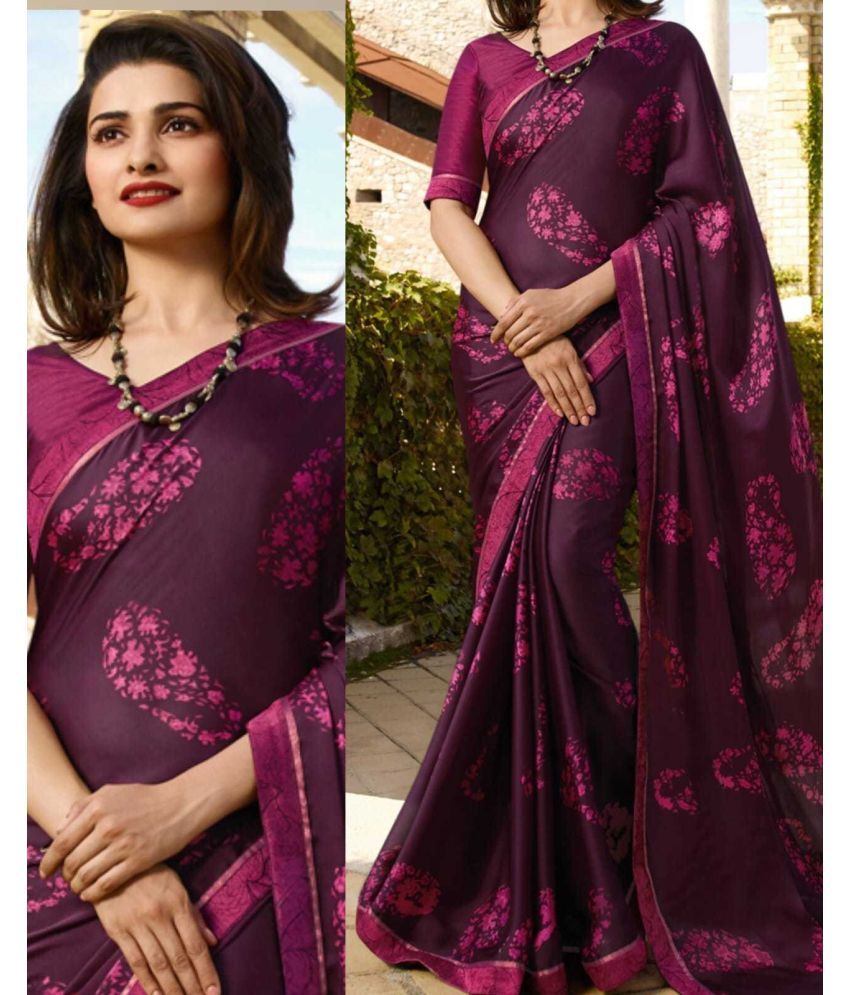     			SARIK  FASHION Georgette Printed Saree With Blouse Piece ( Purple , Pack of 1 )