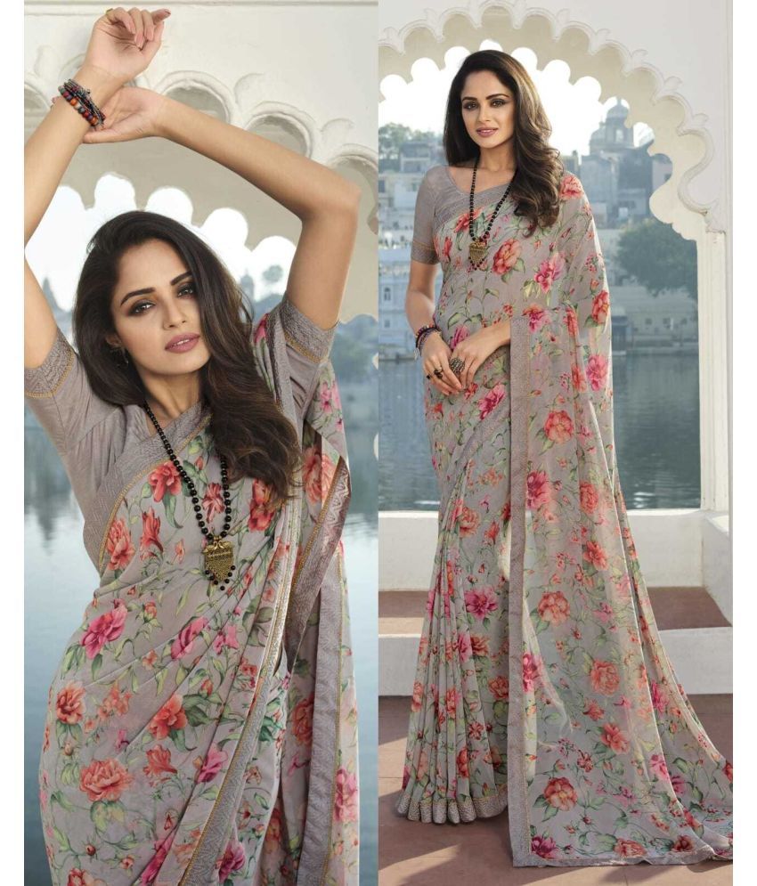     			SARIK  FASHION Georgette Printed Saree With Blouse Piece ( Grey , Pack of 1 )