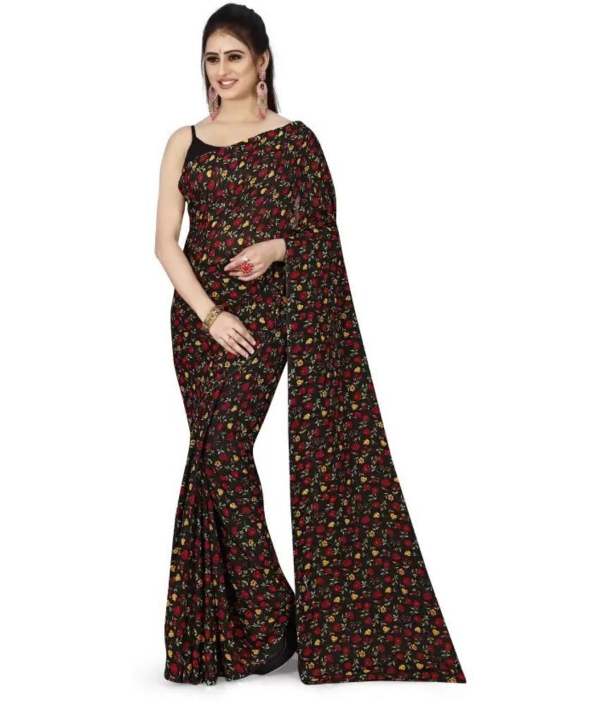     			SARIK  FASHION Georgette Printed Saree With Blouse Piece ( Black , Pack of 1 )