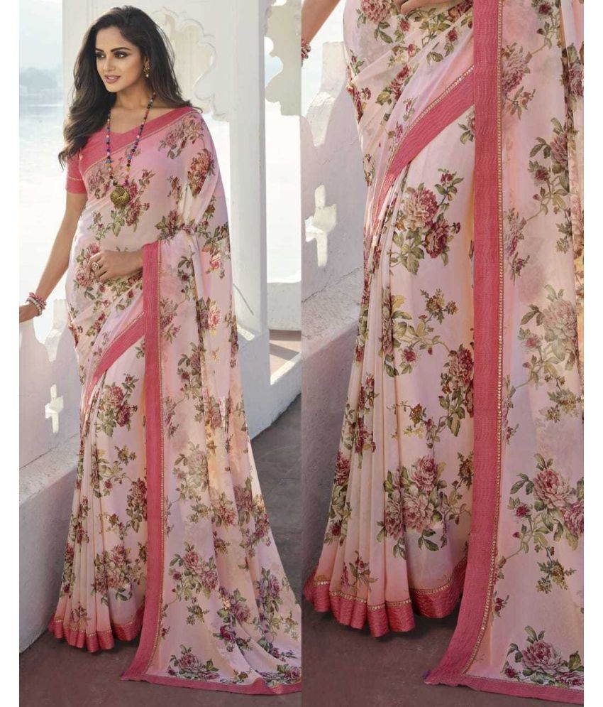     			SARIK  FASHION Georgette Printed Saree With Blouse Piece ( Pink , Pack of 1 )