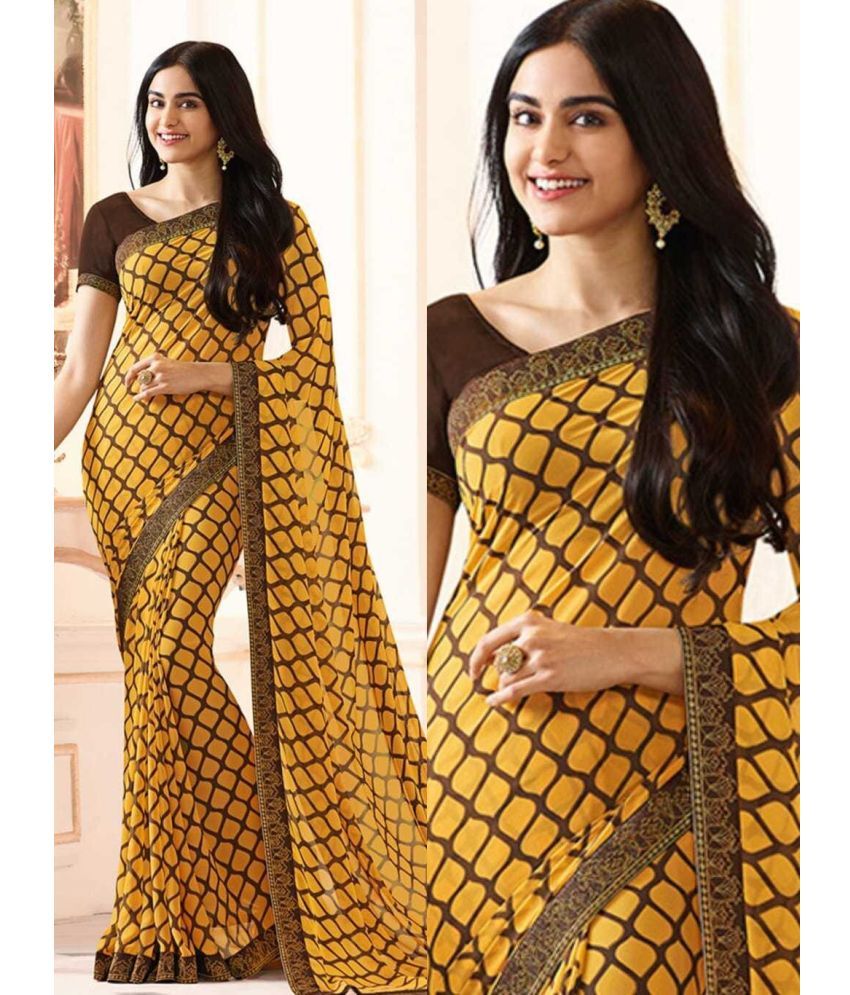     			SARIK  FASHION Georgette Printed Saree With Blouse Piece ( Yellow , Pack of 1 )