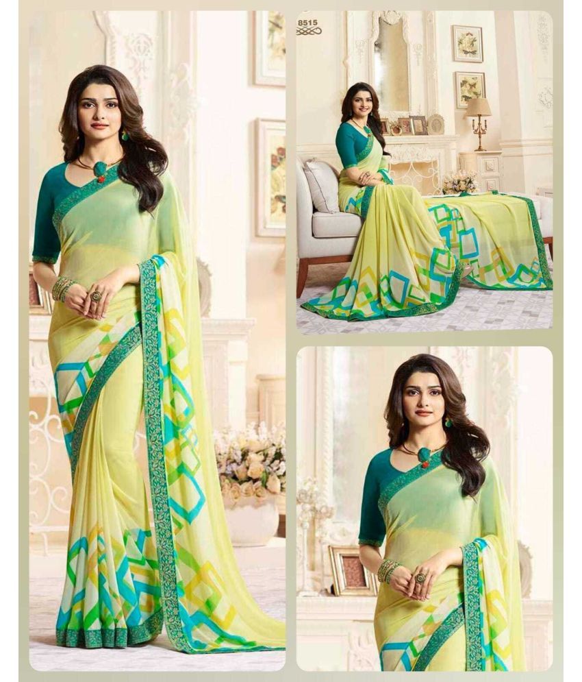     			SARIK  FASHION Georgette Printed Saree With Blouse Piece ( Yellow , Pack of 1 )