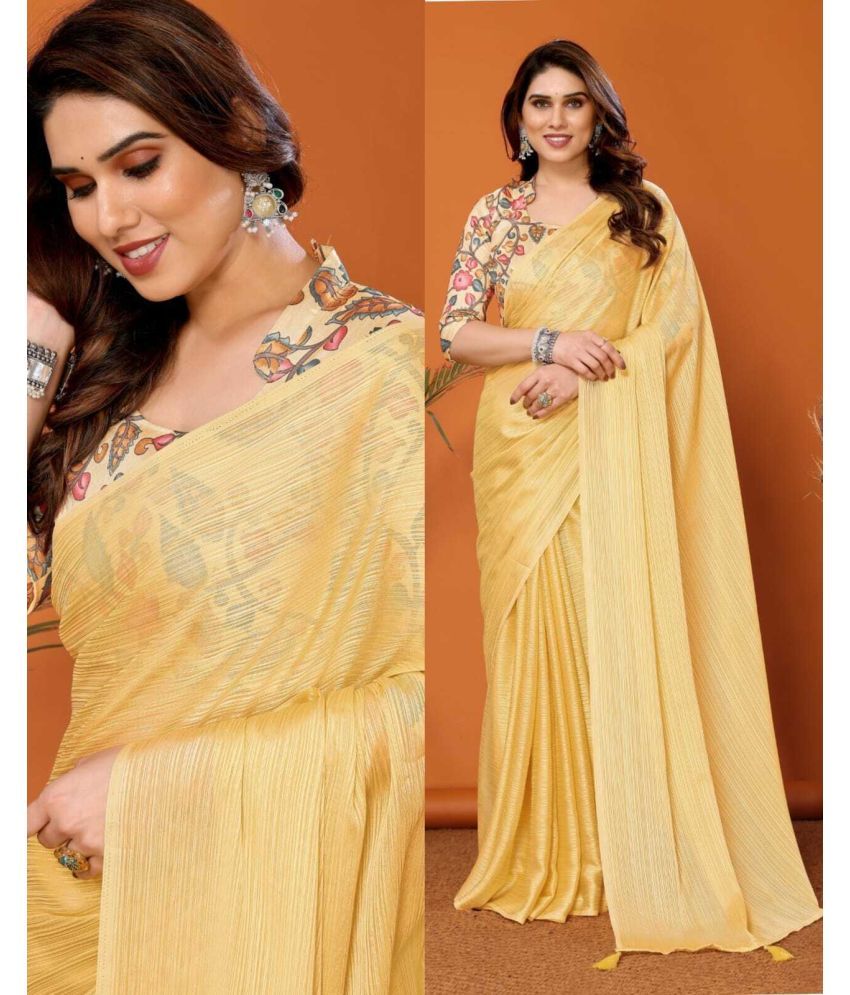     			SARIK  FASHION Silk Striped Saree With Blouse Piece ( Yellow , Pack of 1 )