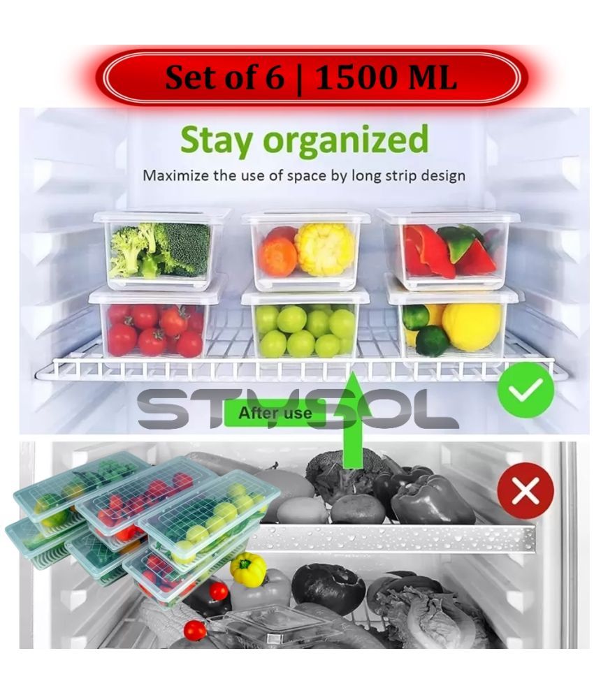     			Stysol Fridge Container Plastic White Food Container ( Set of 6 )