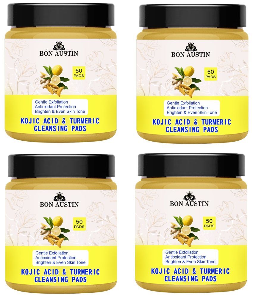     			Turmeric & Kojic Acid Face Cleansing Pads with Vitamin C, Retinol & Chamomile Hydrolate 50 Pcs Pack of 4