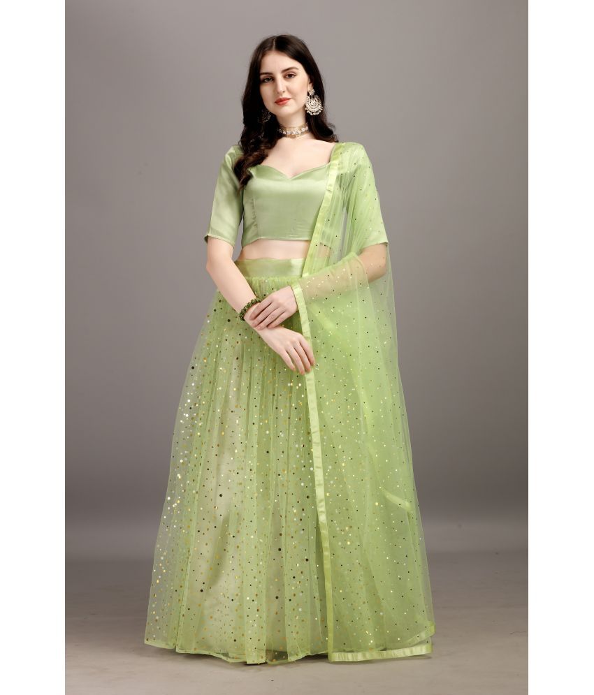     			color bucket Green Net Circular Semi Stitched Lehenga Single