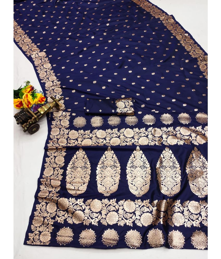     			supalee Tex Kanjivaram Silk Woven Saree With Blouse Piece ( Blue , Pack of 1 )