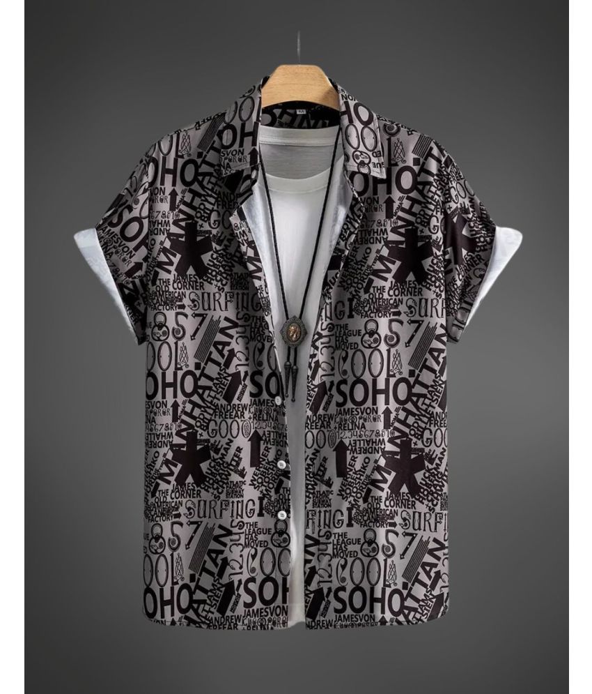     			BEAUE Poly Cotton Regular Fit Printed Half Sleeves Men's Casual Shirt - Black ( Pack of 1 )