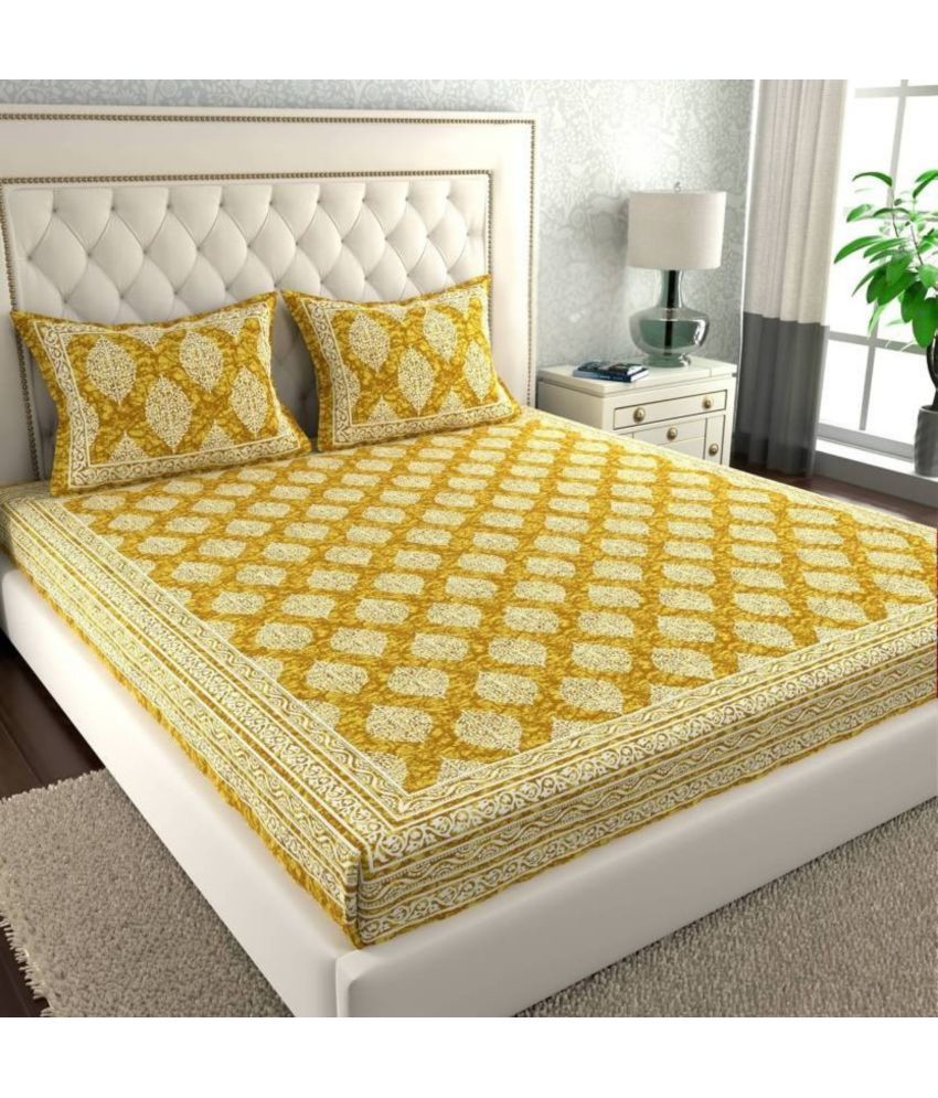     			COZYKO Cotton 1 Double Bedsheet with 2 Pillow Covers ( Mustard )